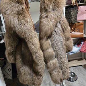 Copper Fox Fur Coat With Hood